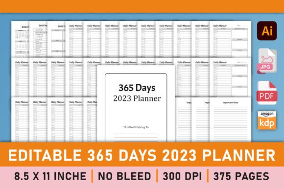 Editable 365 Days 2023 Planner for KDP: Your Ultimate Organizational Tool